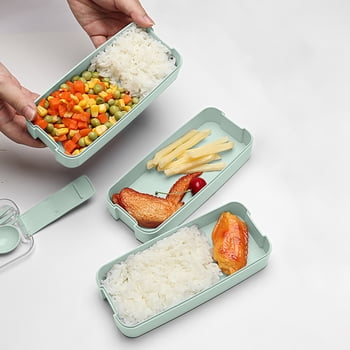 Yhmxh Kitchen Gadgets Kitchen Essentials Stackable Bento Box,Lunch Box Kit With Spoon & Fork,3-In-1 Compartment Whea-t Straw Meal Prep Containers,Leakproof Stackable Bento Lunch Box Meal