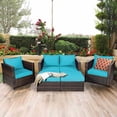 thumbnail image 3 of Costway 5PCS Patio Rattan Furniture Set Loveseat Sofa Ottoman Cushion Turquoise, 3 of 9