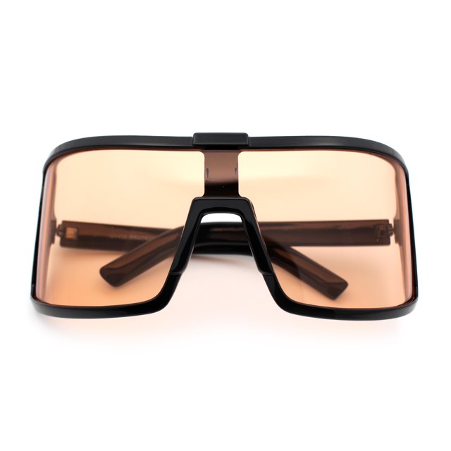 Fancy Large Oversized Curved Panel Monoblock Shield Sport Plastic Sunglasses Black - Beige