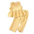 thumbnail image 1 of Hiiyo Infant Girls Cotton Outfits Ruffle Sleeveless Plaid Tank Top Pants Set, Sizes 6M-4T, 1 of 4