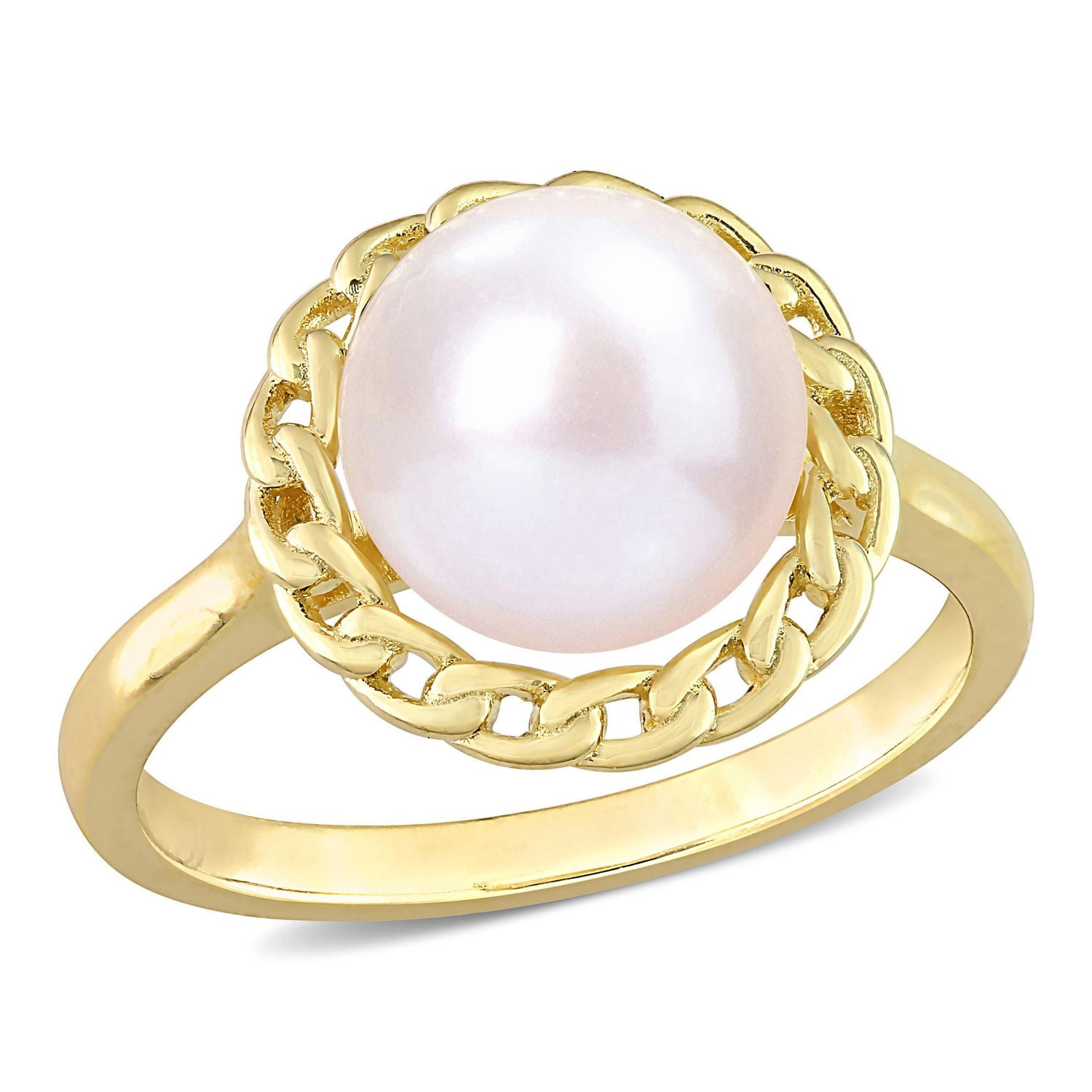 Bague maillon à auréoles Miabella de perles de culture d'eau douce en Argent Sterling Plaqué Jaune