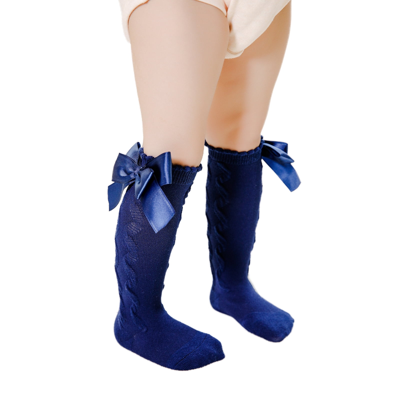 FOCUSNORM Baby Girls Knee High Socks Cable Knit Cotton Socks with Bow