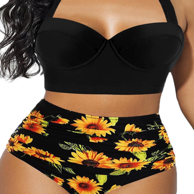 Women Push Up Bikini Set Flower Print High Waist Swimming Suits