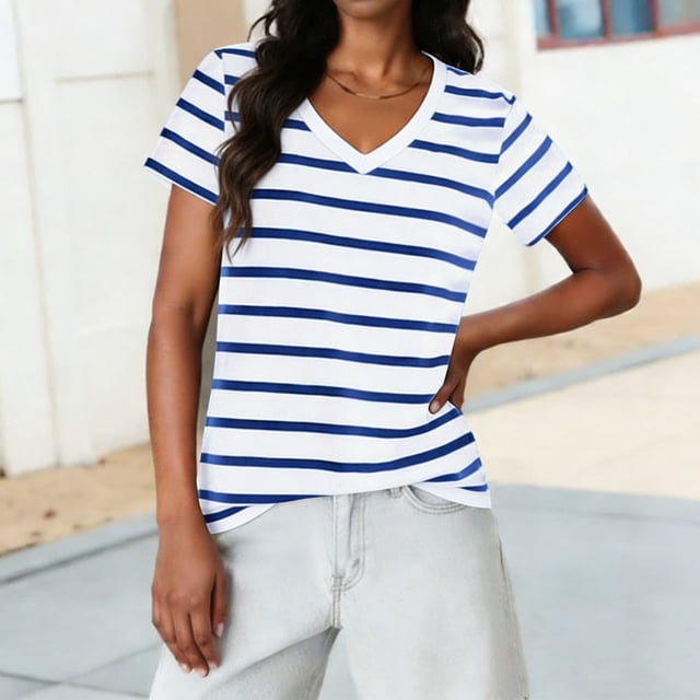 LVHAOGJOB T-Shirts à Manches Courtes pour Femmes, Chandails en Coton Graphiques, Chandail à Enfiler, Hauts V Neck pour Dames
