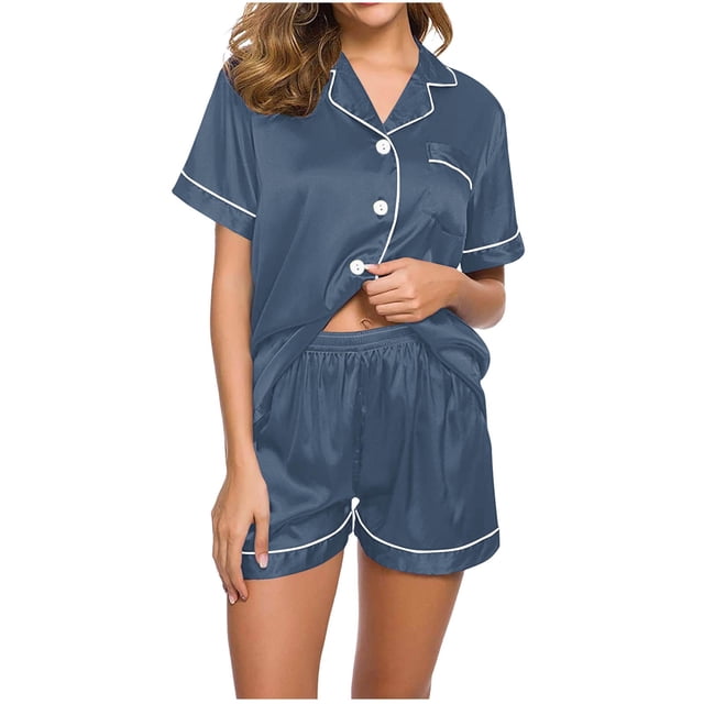 Yuyuzo Pajama Sets for Women 2 Piece Short Sleeve Button down Shirts Lounge Sets Color Block Soft Pj Sets