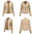 thumbnail image 2 of Drppepioner New,Women's Slim Leather Stand-Up Collar Zipper Stitching Solid Color Jacket Plus Size, 2 of 5