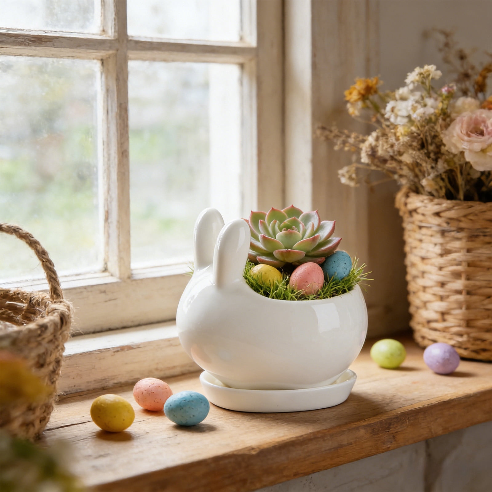 Fufafayo Ceramic Flower Pot Mini Thumb-Sized Planter For Succulents, Desktop Decoration, Small Plants Pot For Herbs, Cactus Planter For Bedroom Office Living Room Decor