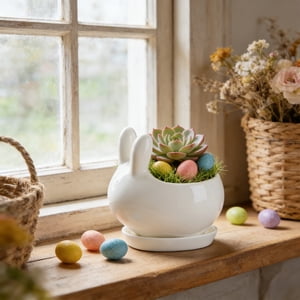 Fufafayo Ceramic Flower Pot Mini Thumb-Sized Planter For Succulents, Desktop Decoration, Small Plants Pot For Herbs, Cactus Planter For Bedroom Office Living Room Decor