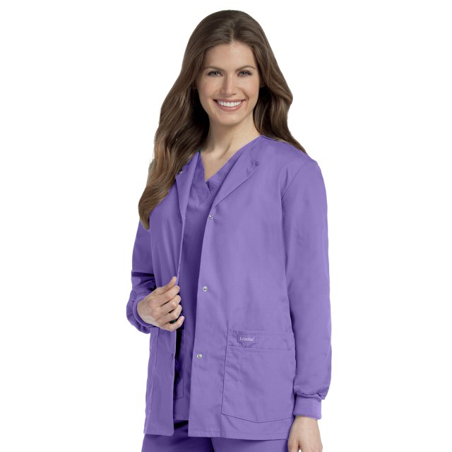 Landau Essentials Veste d'Uniforme à 4 Poches pour Femmes : Coupe Classique et Décontractée, Col Ras du Cou, devant à Boutons-Pression et Poignets en Tricot 7525