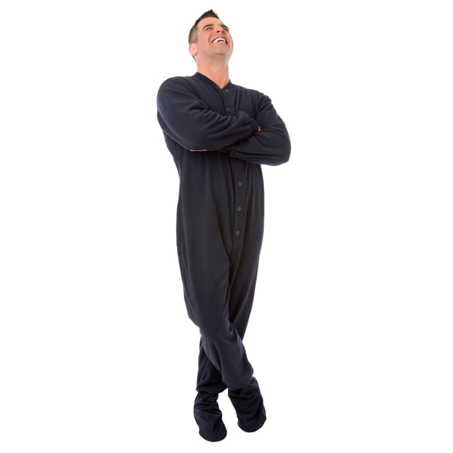 Big Feet Pajama Co. Bleu Marine Micro Molleton Polaire Pyjama à Pieds pour Adulte Dormeur