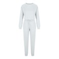 thumbnail image 4 of IROINNID Survêtement pour Femmes Ensemble 2 Pcs Économies Col Rond Couleur Unie Chandail Court Nombril Chandail à Manches Longues Décontracté Pantalon à Cordon Costume Ensemble Athlétique, Blanc, 4 of 9