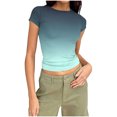 thumbnail image 2 of HongQid Womens Basic Tees Summer Short Sleeve Shirts Slim Fit Tight T Shirt Going Out Tops, 2 of 7