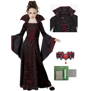 Ensemble de Costume de Sorcière et de Vampire pour Filles - Robe en Polyester Lavable à la Machine pour l'Halloween