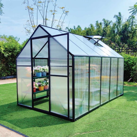 TMG Industrial 6' x 10' Greenhouse with Polycarbonate Roof and Walls, Durable Aluminum Frame, Quick Assembly, Essential Series, TMG-GHE0610
