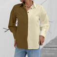 thumbnail image 2 of Womens Button Down Shirts Long Sleeve V Neck Color Block Casual Plain Blouses Tops, 2 of 7