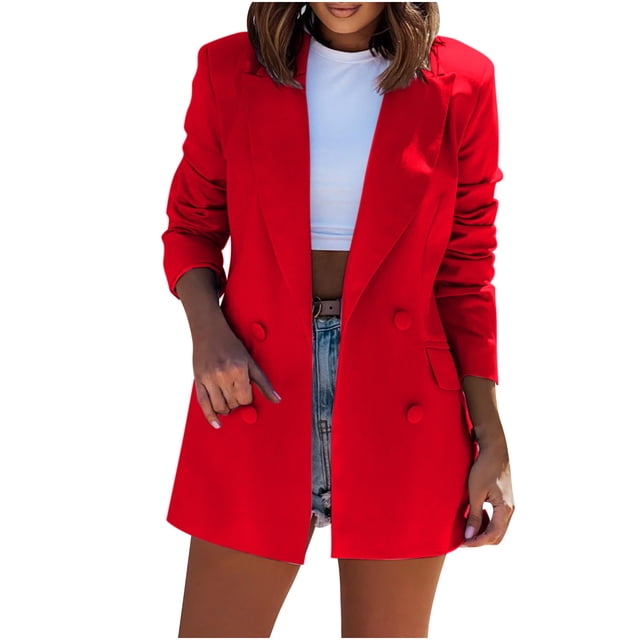 Pompotops Women Business Attire Solid Color Long Sleeve Cardigan Top Jacket Coat Clearance
