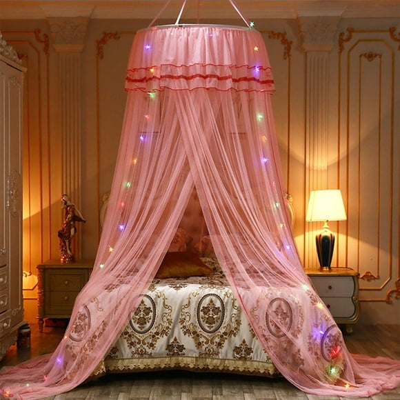 Qonioi Princess Dome Mosquito Net Bed, Girls Round Hoop Sheer Bed Canopy, Romantic Polyester Bed Tent for Twin Crib Adult Beds Home Decor