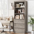Yiwa 70 Inch Tall Bookcase with 3 Storage Drawers, Wooden Bookshelf ...