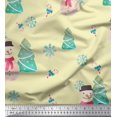 thumbnail image 1 of Soimoi Yellow Modal Satin Fabric Snowman & Tree Christmas Print Fabric by the Yard 42 Inch Wide, 1 of 5