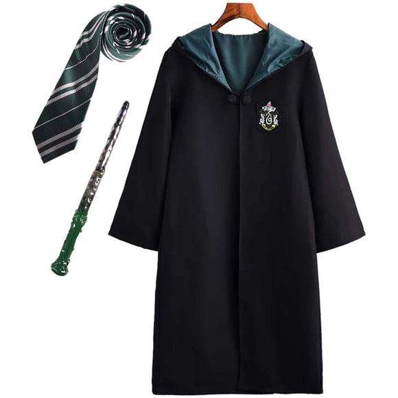 3pcs Children Adult Cosplay Costume Harry Potter Costume Outfit Set Magic Wand Tie Scarf Glasses Carnival Disguise Mardi Gras Halloween Black 145 Large Size Green