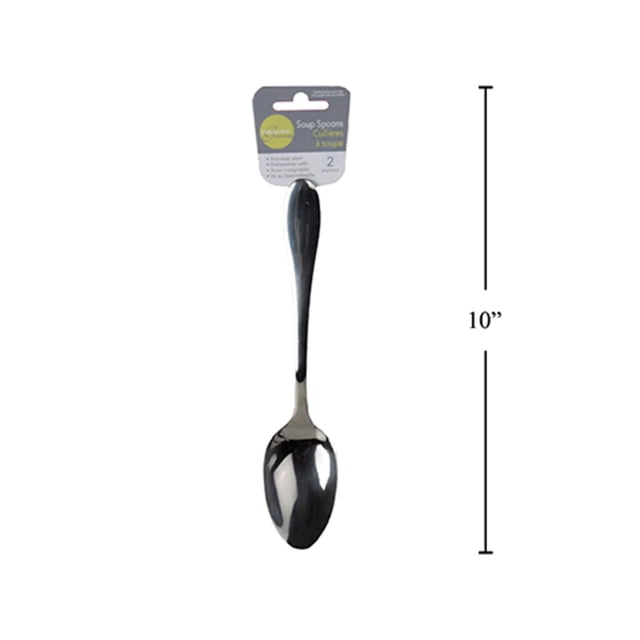 Luciano Gourmet Stainless Steel 12-Pieces Soup Spoon showing a single 10-inch polished stainless steel soup spoon with a classic smooth design, corrosion-resistant and dishwasher safe, suitable for daily dining and flatware use.