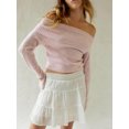 thumbnail image 3 of Faithtur Women's Spring Autumn Knit Tops Solid Color Long Sleeve Off Shoulder Slim Knitwear, 3 of 6
