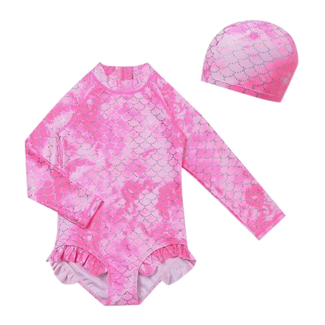 Kids Girl Rash Guard Swimwear Summer Long Sleeve Sun Protection Bathing Suits for Girls 8-9 Years