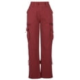 thumbnail image 4 of Jsaierl Womens Cargo Pants Elastic Waisted Button Straight Wide Leg Pants Solid Color Lightweight Running Trousers with Flap Pockets, 4 of 6