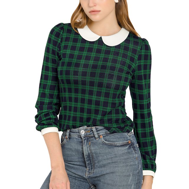 INSPIRE CHIC Chemise à Manches Longues Contrastées à Col Peter Pan pour Femme TG Vert
