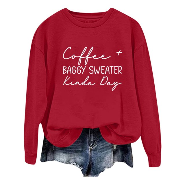WEAIXIMIUNG Custom Sweatshirt Ladies Fashion Leisure Pure Color Loose Long Sleeved Printed Letters Round Collar