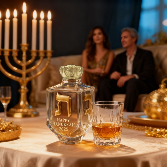 EARKITY Hanukkah Commemorative Gold Rimmed Glass Whiskey Bottle High Borosilicate Glass Bottle Decanter Enhance Your Wine Style Suitable For Gift And Own Use