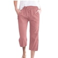 thumbnail image 1 of FNFYFH Womens Plus Size Capri Pants Wide Leg Cotton Linen Pants Drawstring Summer Beach Pants with Pockets, 1 of 7
