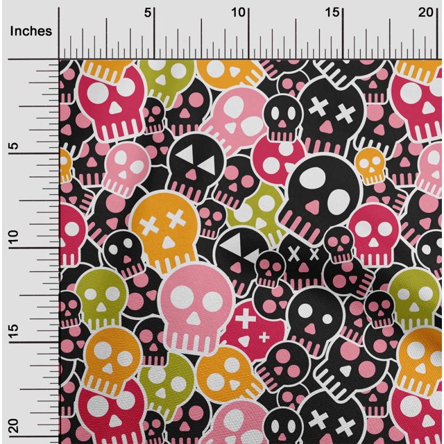 oneOone Polyester Lycra Black Fabric Skull Craft Projects Decor Fabric Printed By The Yard 56 Inch Wide