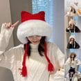 thumbnail image 2 of CNKOO Bonnet Patchwork à Franges Tricoté Oreilles de Chat Blanc Bord Moelleux pour Filles Automne Hiver, 2 of 10