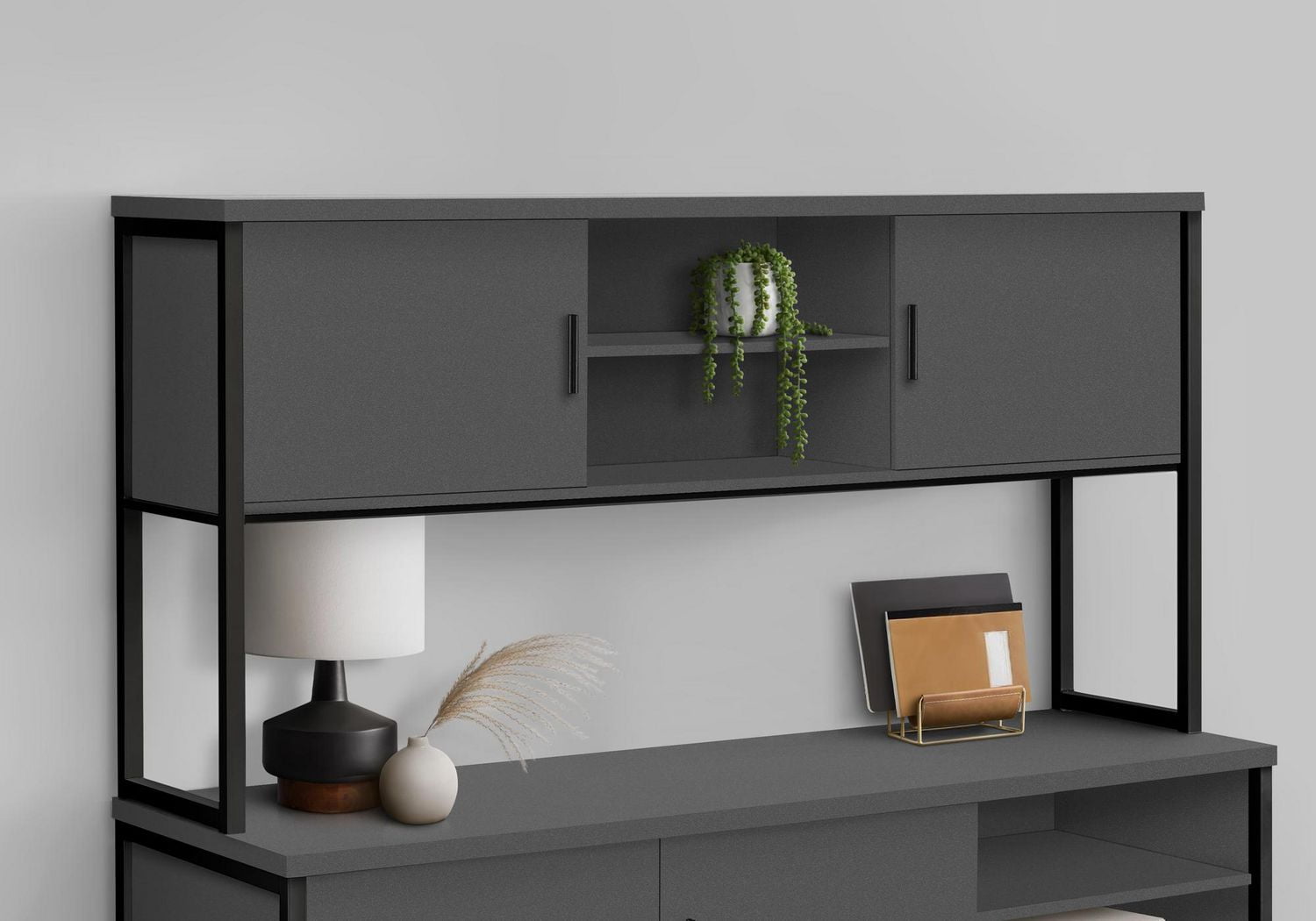 Monarch Specialties Office Hutch, 72"l, Work, Storage Doors, Home Office, Commercial Grade, White Laminate, Silver Metal, Contemporary