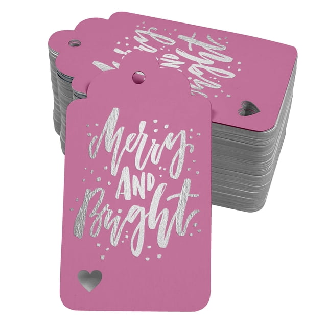 Inkdotpot Pack Of 50 Real Silver Foil Paper Tags Merry And Bright Christmas Favor Hang Tags