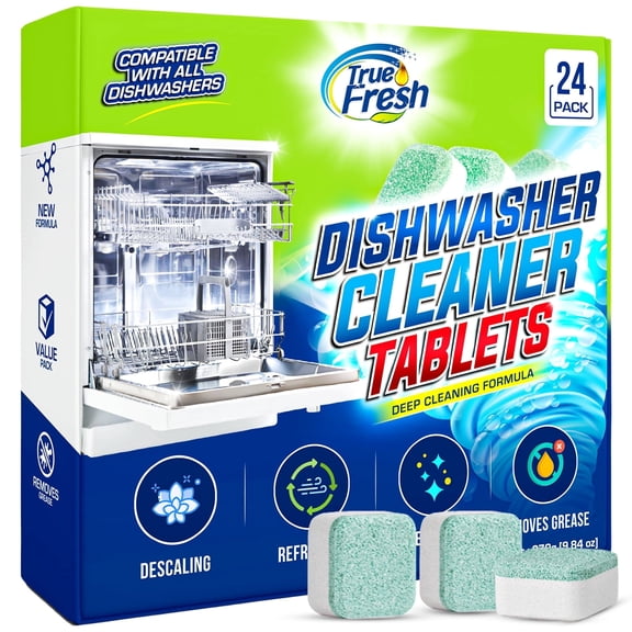 True Fresh Tablettes Nettoyantes pour Lave-Vaisselle, Lot de 24 - Nettoyants et Désodorisants pour Lave-Vaisselle, Détartrant et Éliminant le Calcaire et les Dépôts.