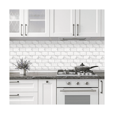 12-Sheet Peel and Stick Backsplash Tile, Faux White Marble Look PVC Stick on Backsplash Tiles for Kitchen 12X6Inch White
