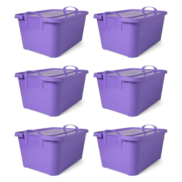 Life Story 55 Qt Stackable Storage Bin, Light Duty Lidded Container, Purple, 6 Pack