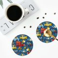thumbnail image 4 of Vsdgher Vehicles Cartoon with Funny Drivers Print Leather Coasters for Drinks, Durable Drink Coasters 4 Set for Tabletop Protection, Luxurious Home Décor and Housewarming Gift-Round Shape, 4 of 6