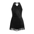 thumbnail image 1 of Ocealan Robe de Danse Latin Jazz pour Filles Enfants, Costume de Danse Tango Rumba Samba Scintillant, Justaucorps à Franges Noir 6, 1 of 5