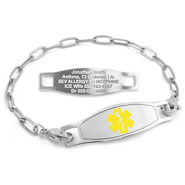 MedicEngraved Stainless Steel Custom Medical Alert Bracelet - 4mm Paperclip Link