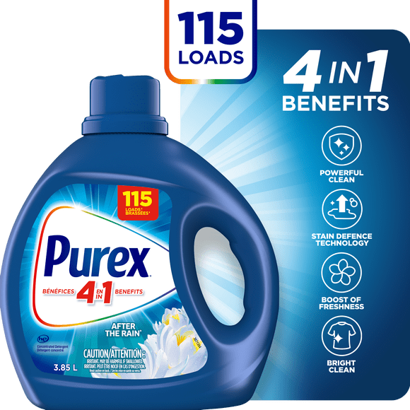 PurexMD AFTER THE RAIN, Détergent à lessive liquide concentré, 3,85 l, 115 brassées