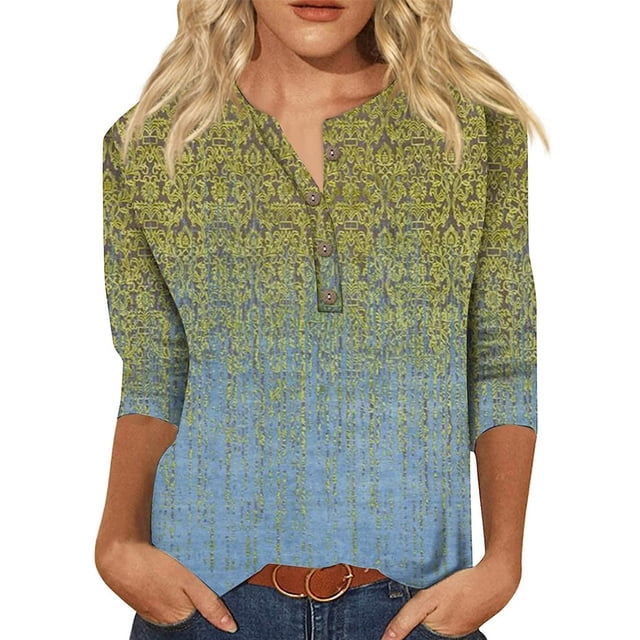 Innerwin Hauts Imprimé Floral T-Shirt Femme Col Rond Ample Jaune Bleu m