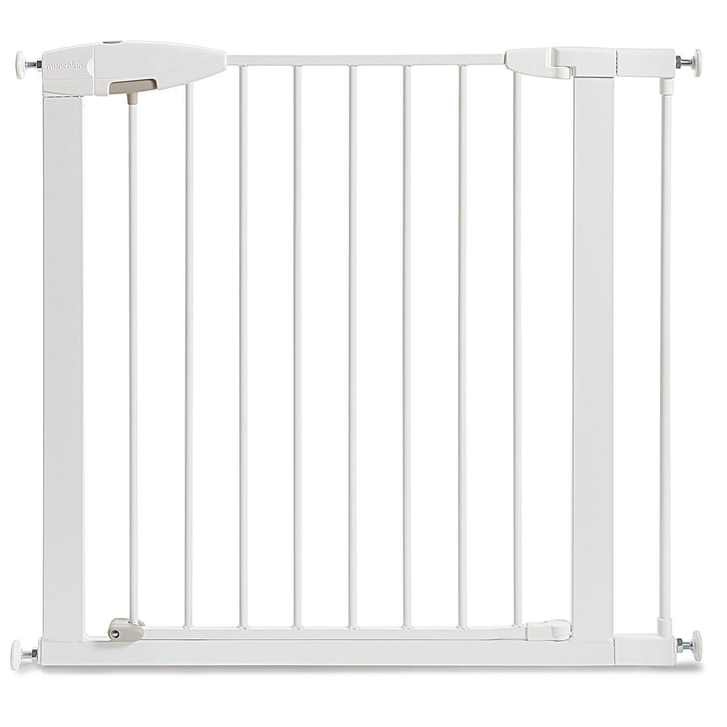 Munchkin Easy Close Pressure Mounted Baby Gate for Stairs, Hallways and Doors, Walk Through with Door, 29" Tall and 29.5" - 35" Wide, Includes (1) 2.75" Extension, Metal, White