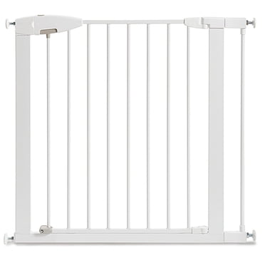 Munchkin Easy Close Pressure Mounted Baby Gate for Stairs, Hallways and Doors, Walk Through with Door, 29" Tall and 29.5" - 35" Wide, Includes (1) 2.75" Extension, Metal, White