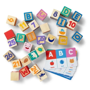 Melissa & Doug, Blocs d'apprentissage en bois Ms. Rachel officiels, avec lettres, chiffres et cartes d'activités pour les filles et les garçons à partir de 18 mois - certifié FSC