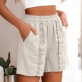 thumbnail image 5 of LVHAOGJOB Summer Shorts for Women Elastic Waist Plus Size with Pockets Cottton Linen Solid Color Loose Womens Shorts Pants Drawstring, 5 of 5