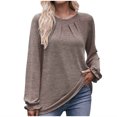 thumbnail image 1 of IROINNID Rabais T-shirt à Manches Longues en Polyester pour Femmes Chemises en Coton pour Femmes Décontracté Uni Col Rond T-shirt Ample Haut, Kaki, 1 of 6