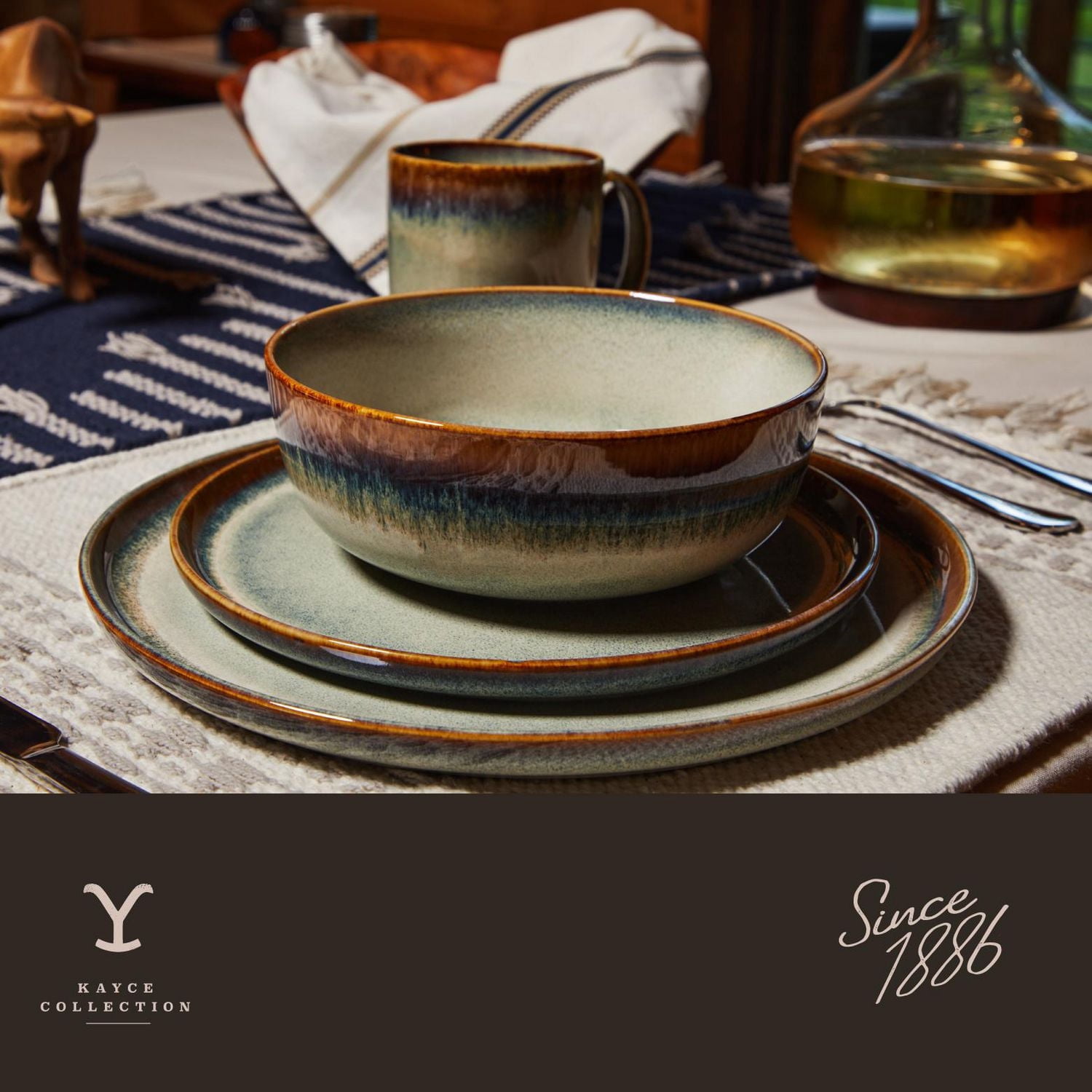 Service de table 12 pièces en céramique Yellowstone, collection Kayce